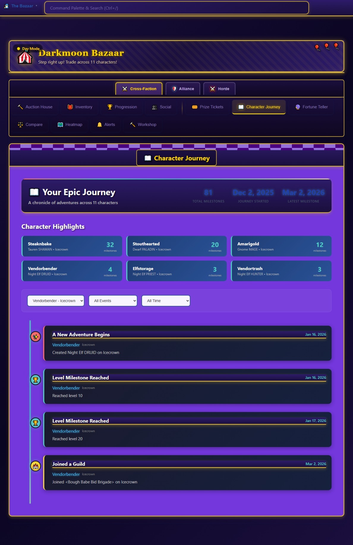 18.4.0   Darkmoon Bazaar   Character Journey